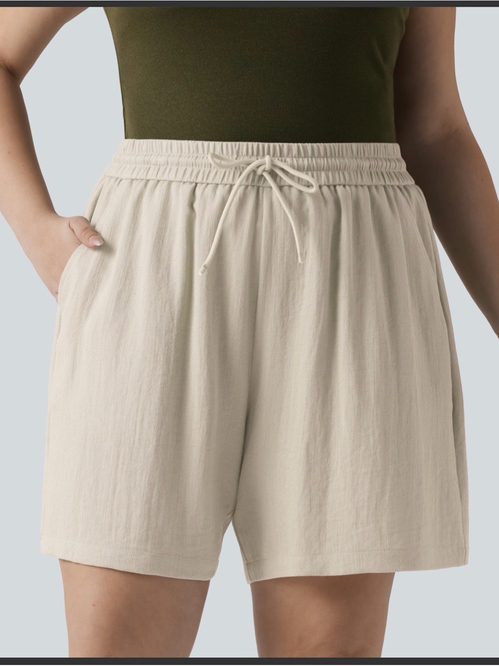 Halara High Waisted Drawstring Casual Linen-Feel Plus Size Shorts with Pockets